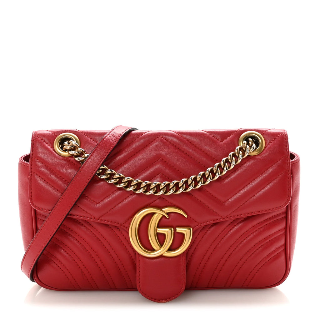 Gucci Calfskin Matelasse Small GG Marmont Shoulder Bag Hibiscus Red