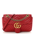 Gucci Calfskin Matelasse Small GG Marmont Shoulder Bag Hibiscus Red