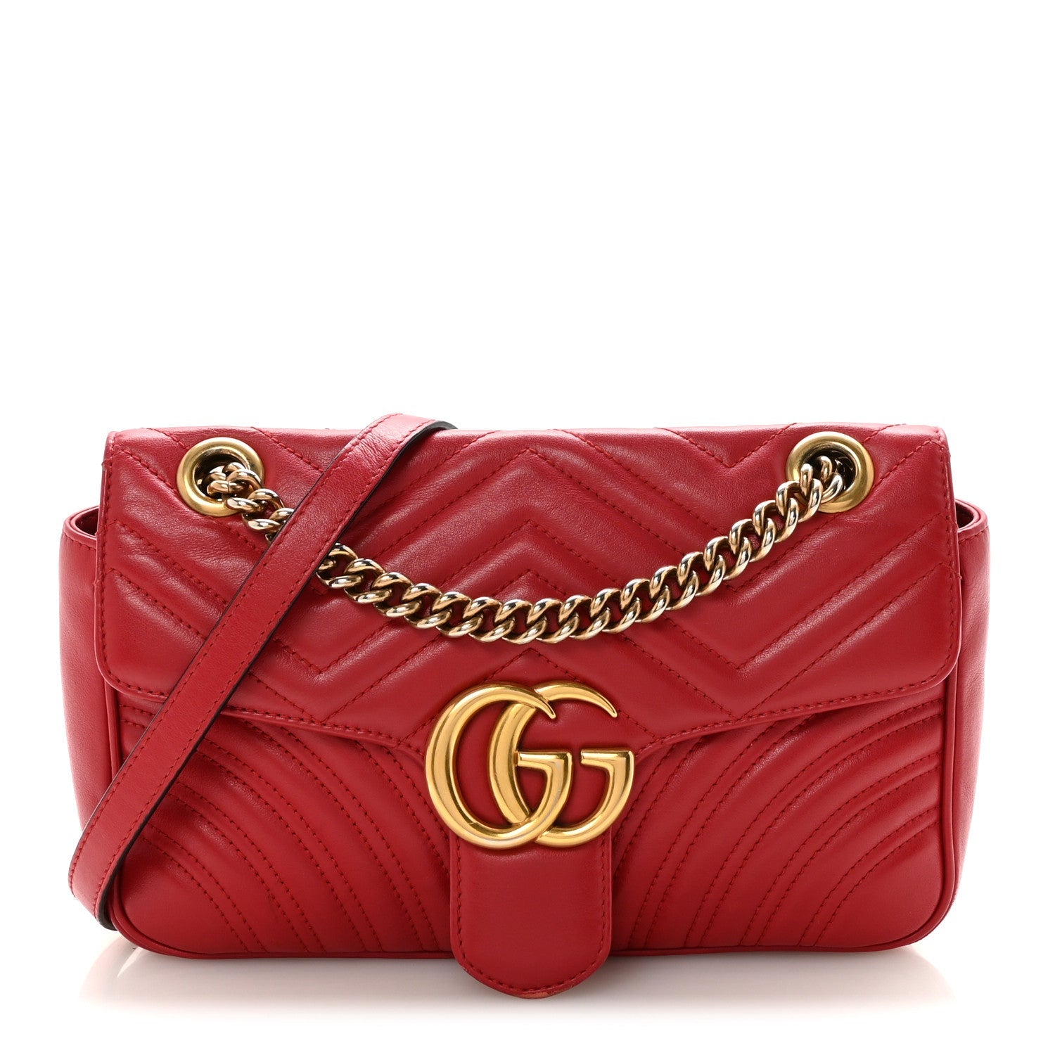 Gucci Calfskin Matelasse Small GG Marmont Shoulder Bag Hibiscus Red