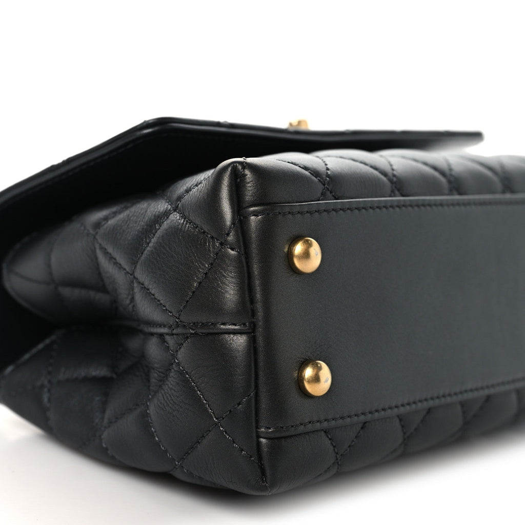 Chanel Calfskin Strass Quilted Mini Coco Handle Flap Dark Silver