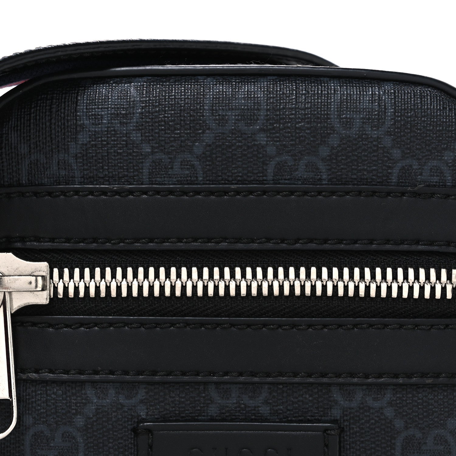Gucci GG Supreme Monogram Appia Calfskin Web Small Camera Messenger Bag Black Grey