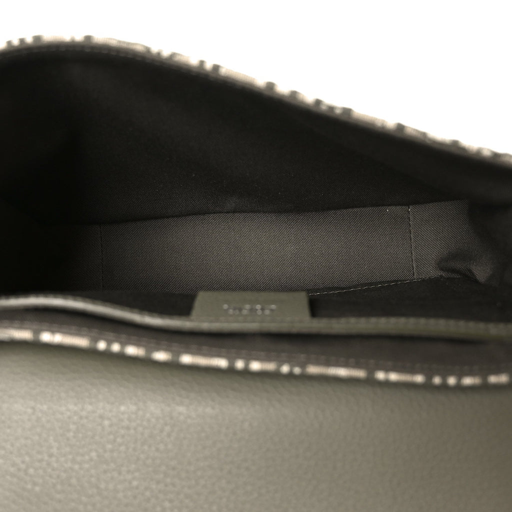 Christian Dior Oblique Jacquard Grained Calfskin Small Saddle Messenger Bag With Flap Green