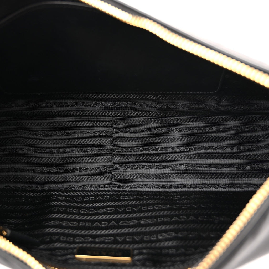 Prada Re-Nylon Vitello Large Aimee Shoulder Bag Black