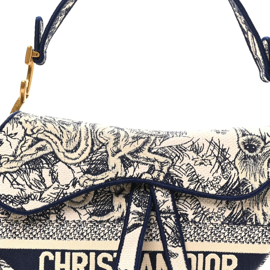 Christian Dior Canvas Embroidered Toile de Jouy Saddle Bag Blue