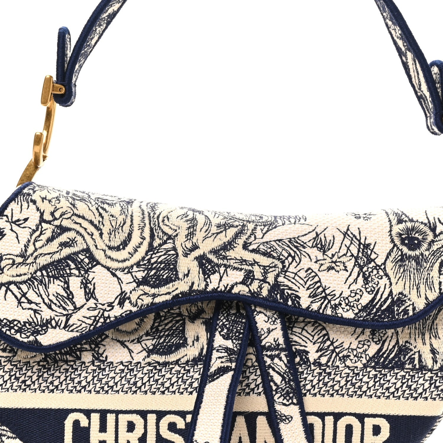 Christian Dior Canvas Embroidered Toile de Jouy Saddle Bag Blue