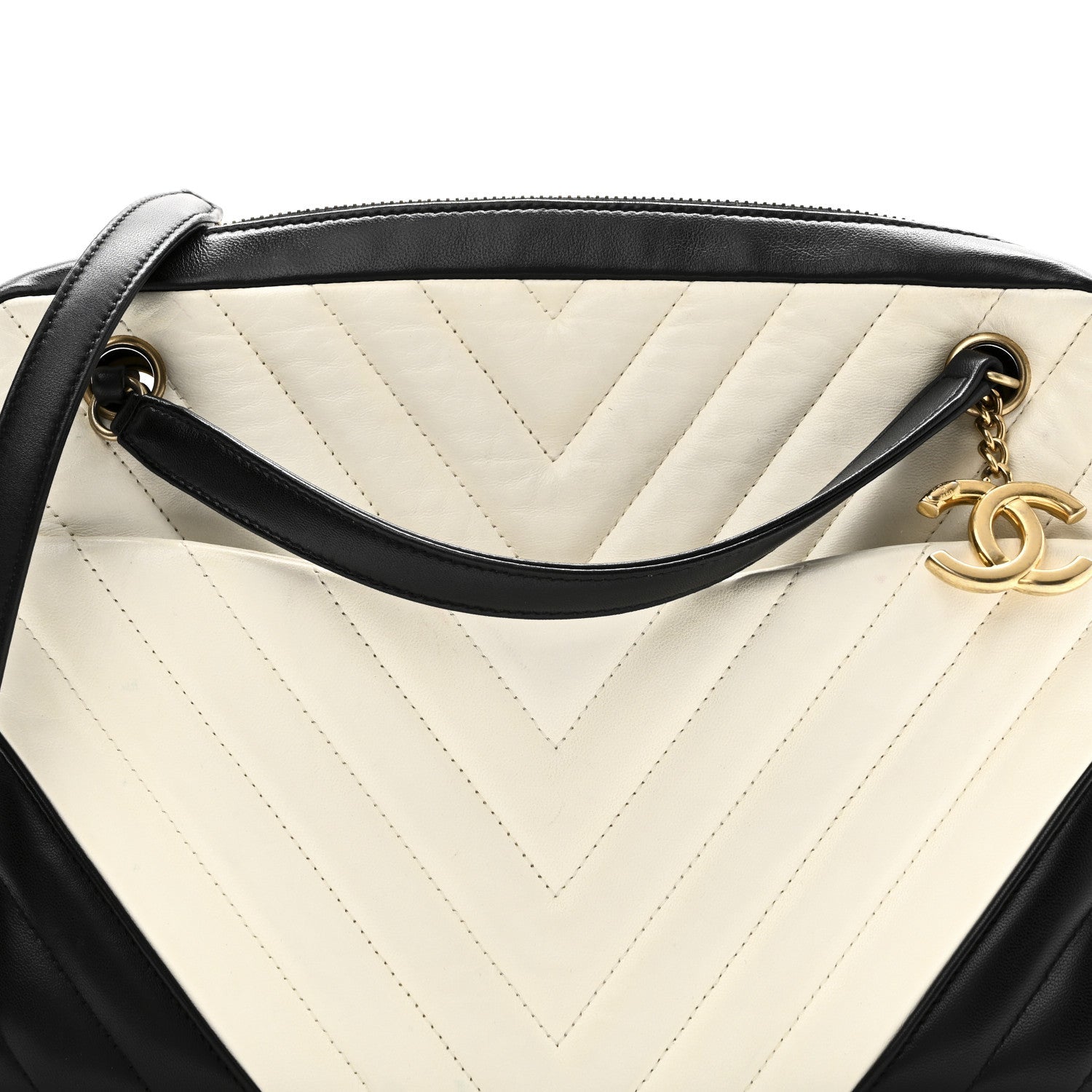 Chanel Lambskin Chevron Quilted Camera Case Black White