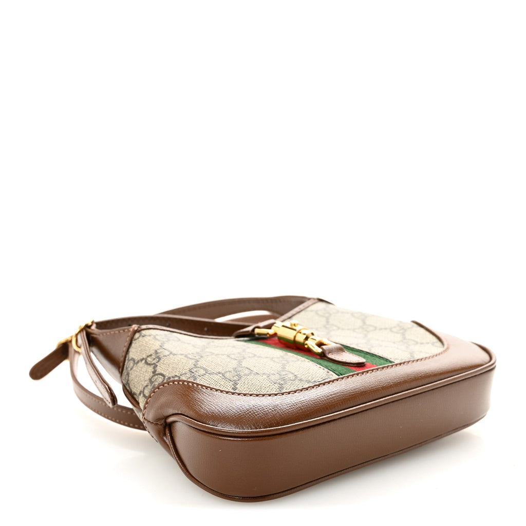 Gucci GG Supreme Monogram Azalea Calfskin Web Mini Jackie 1961 Hobo Beige Ebony Brown Sugar