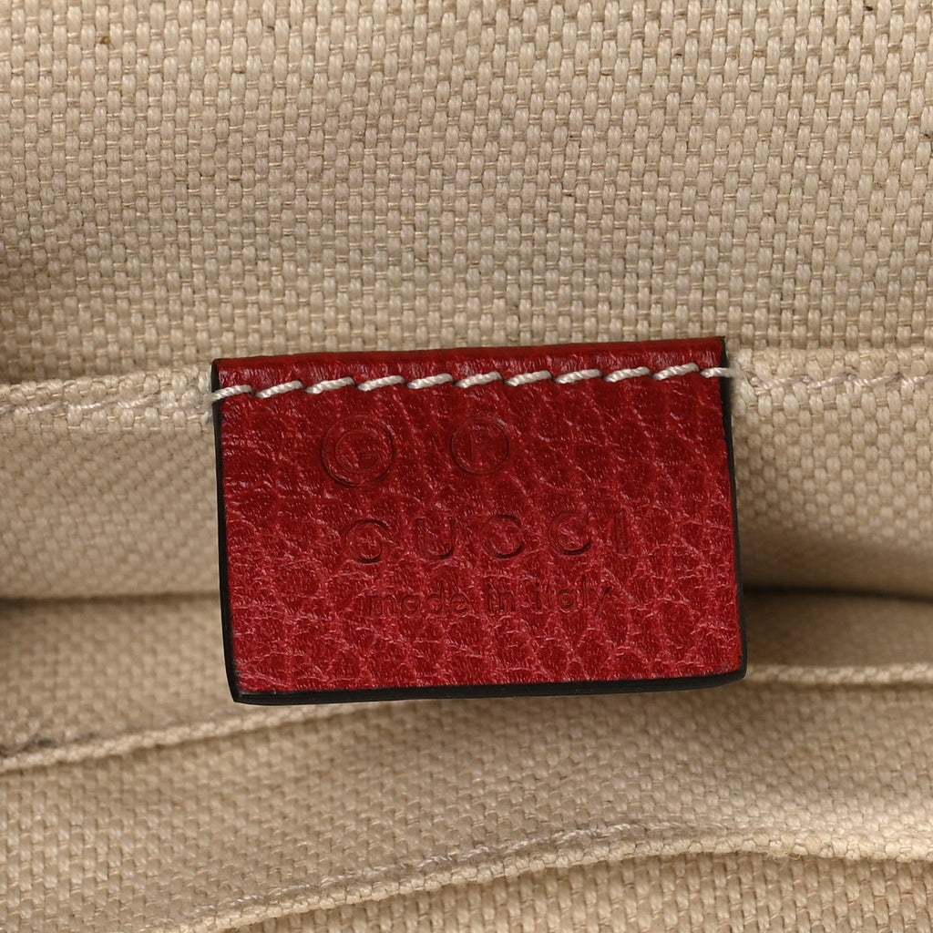 Gucci Pebbled Calfskin Soho Chain Backpack Hibiscus Red