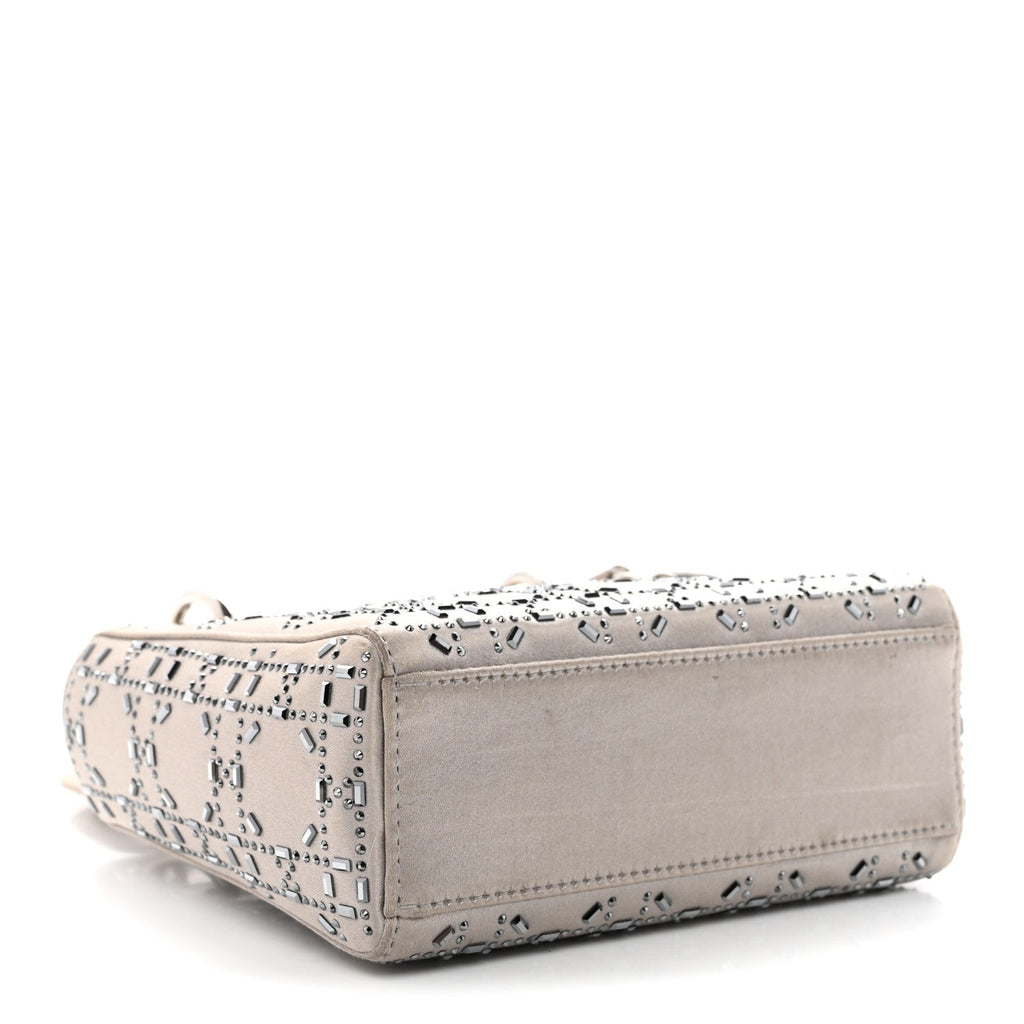 Christian Dior Satin Crystal Cannage Mini Lady Dior Gray