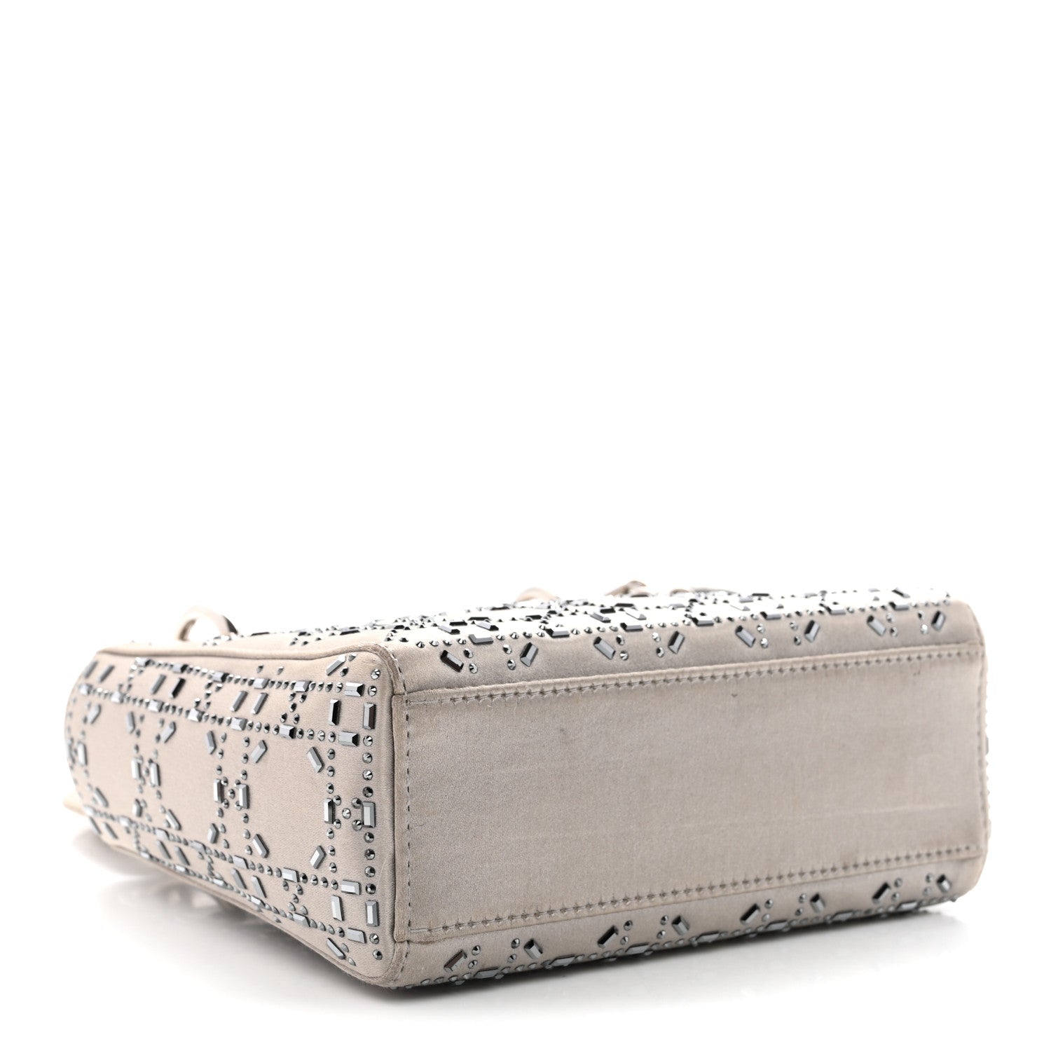 Christian Dior Satin Crystal Cannage Mini Lady Dior Gray