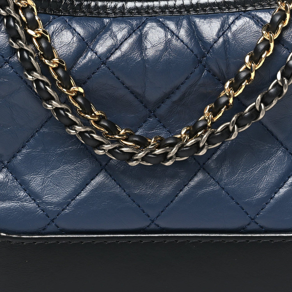 Chanel Aged Calfskin Quilted Small Gabrielle Hobo Dark Grey
