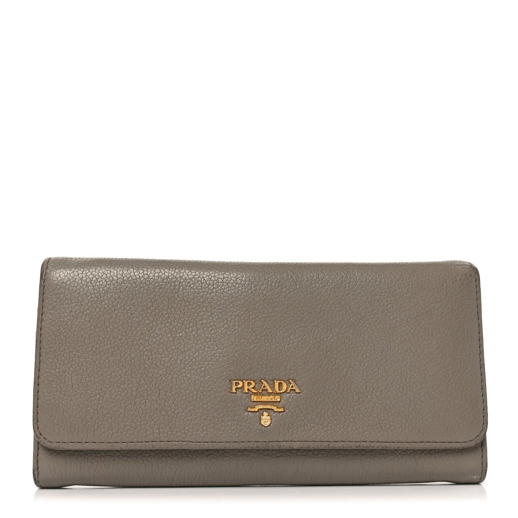 Prada Vitello Daino Metal Continental Flap Wallet Argilla