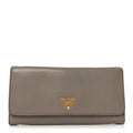 Prada Vitello Daino Metal Continental Flap Wallet Argilla