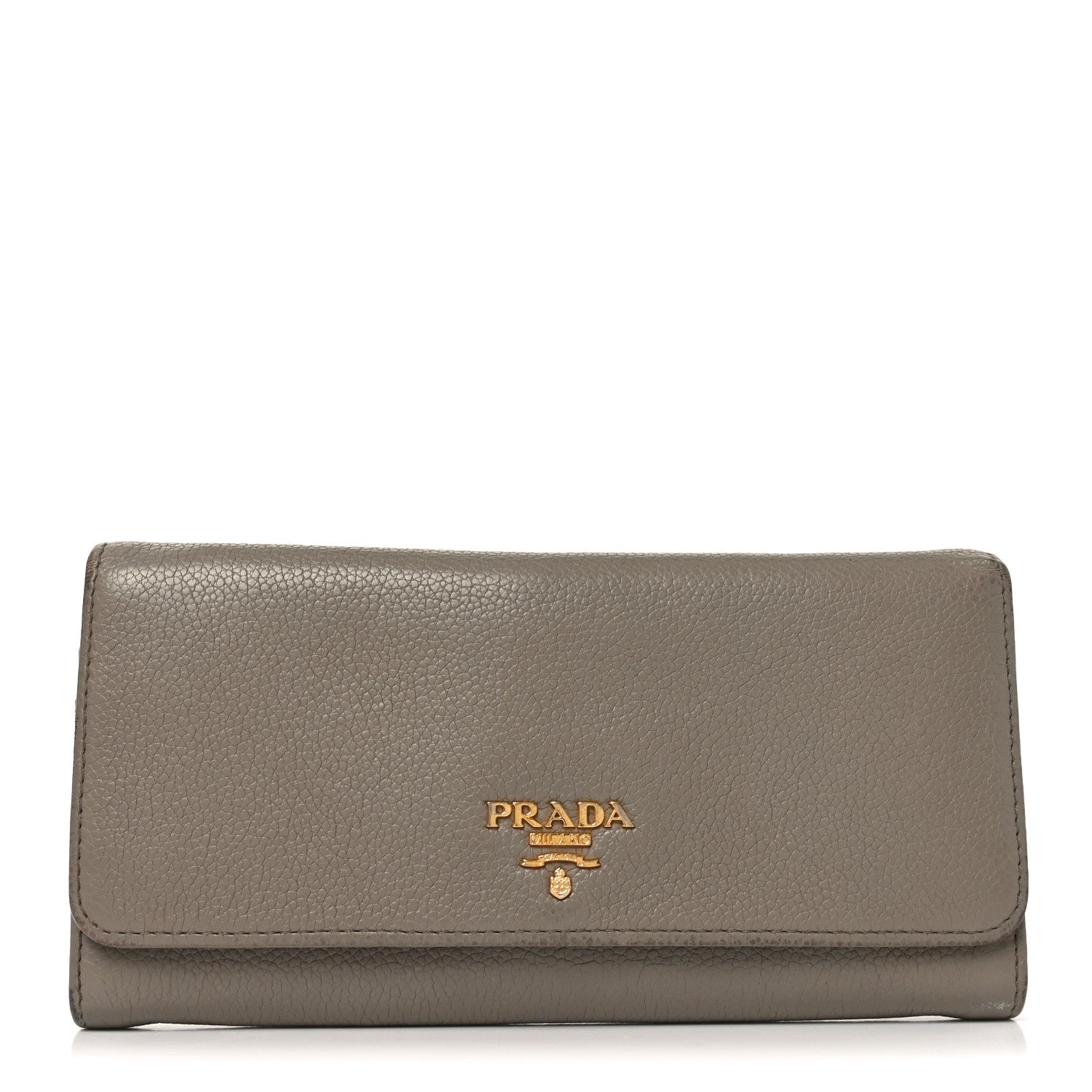 Prada Vitello Daino Metal Continental Flap Wallet Argilla