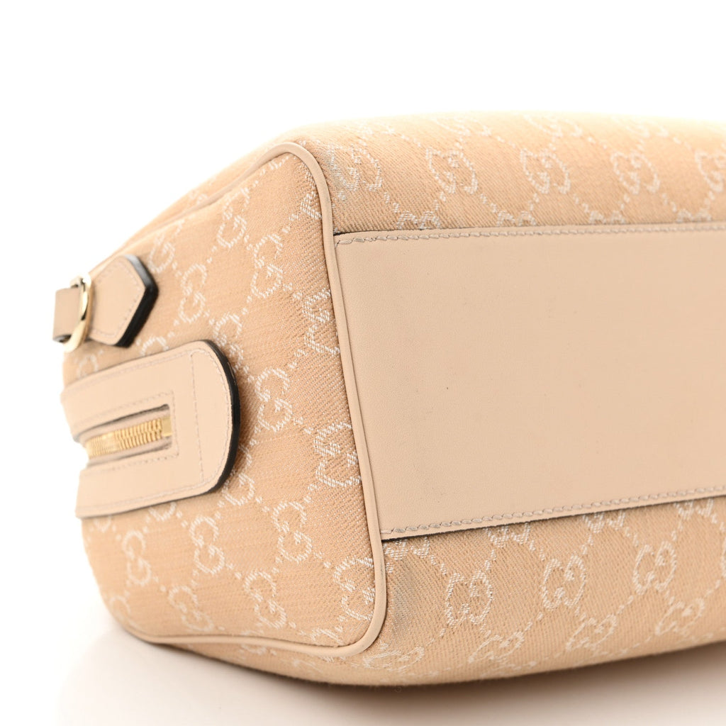 Gucci Summer Denim Calfskin GG Monogram Small Ophidia Top Handle Bag Souffle Rose