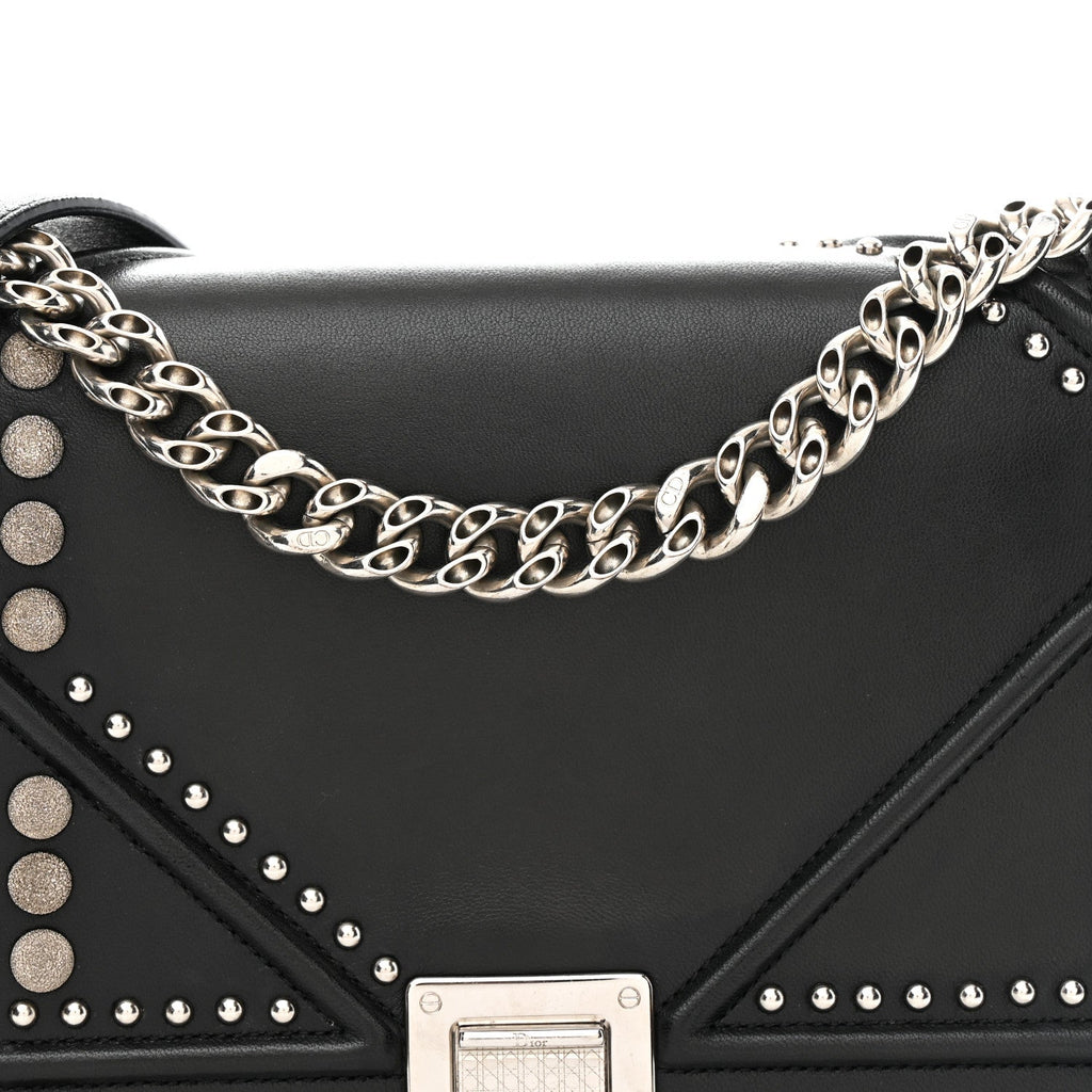 Christian Dior Lambskin Multi Studded Medium Diorama Flap Bag Black