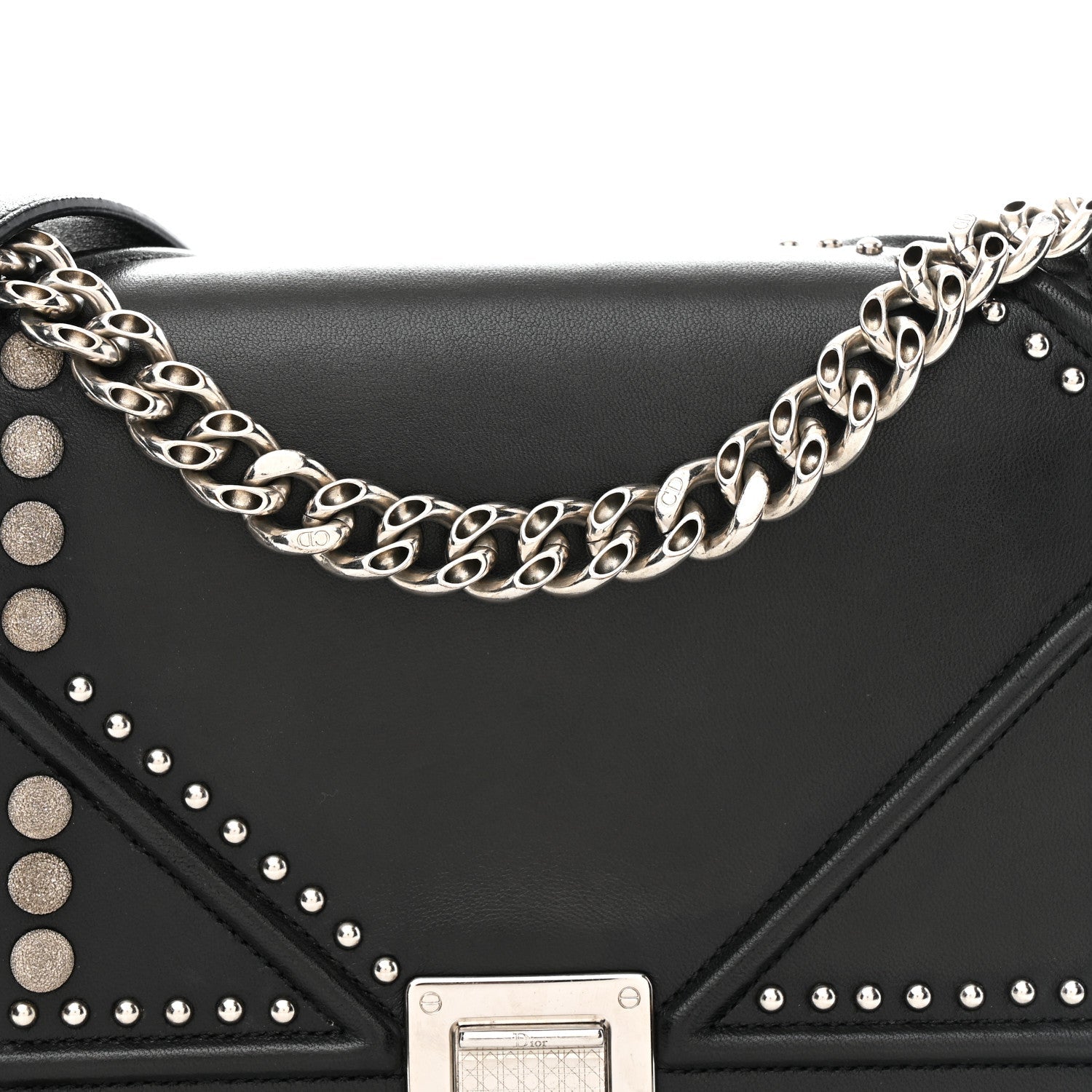 Christian Dior Lambskin Multi Studded Medium Diorama Flap Bag Black