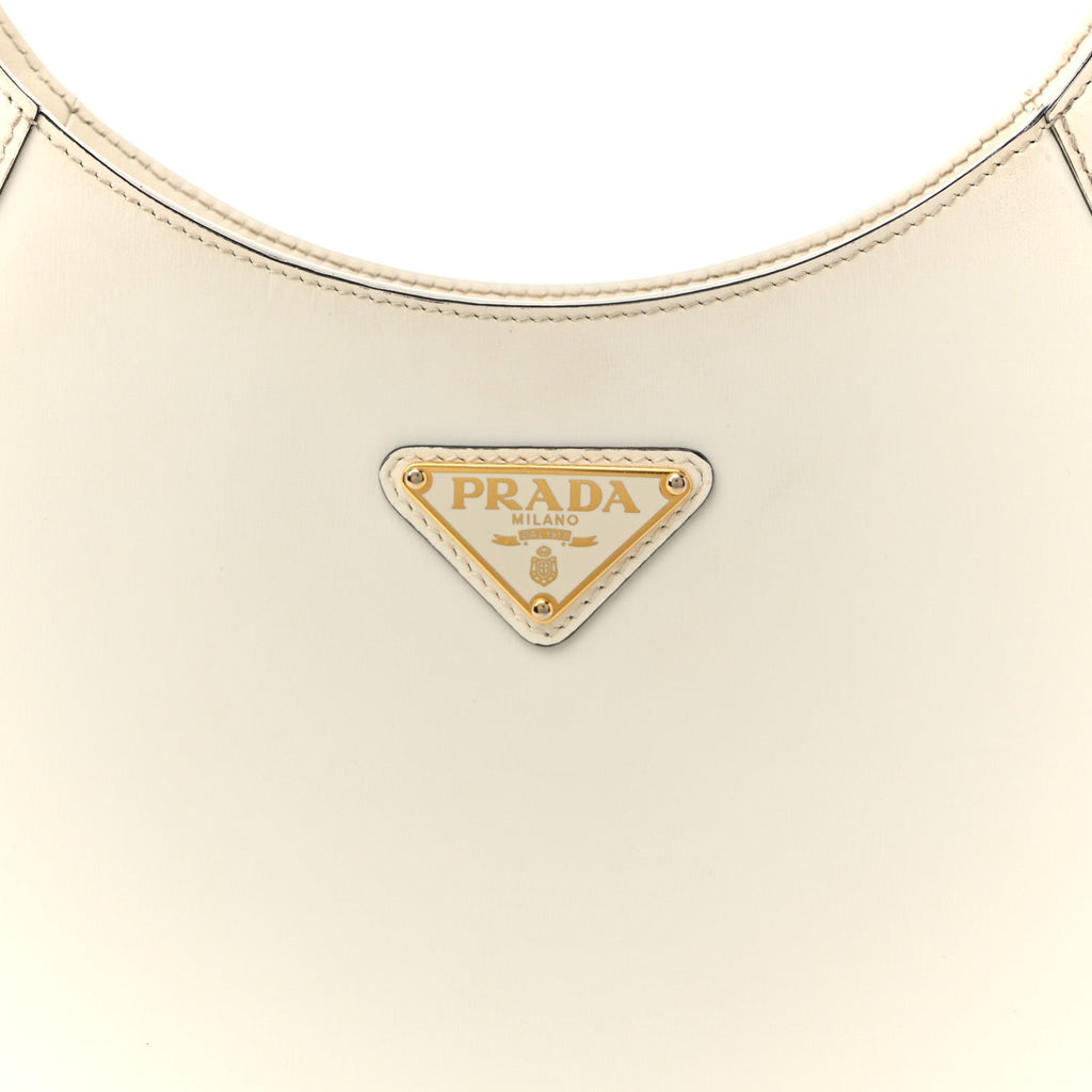 Prada Brushed Calfskin Cleo Adjustable Strap Shoulder Bag White