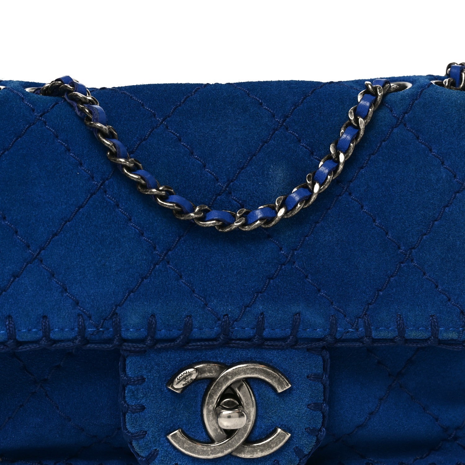 Chanel Suede Quilted Whipstitch Mini Flap Blue