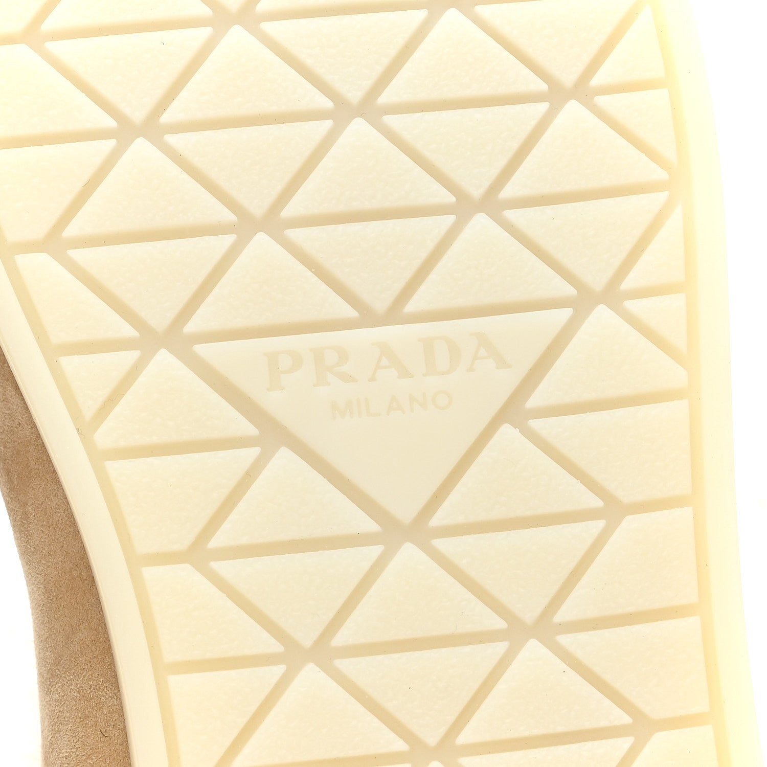 Prada Suede Shearling Triangle Logo Loafer 39 Ecru