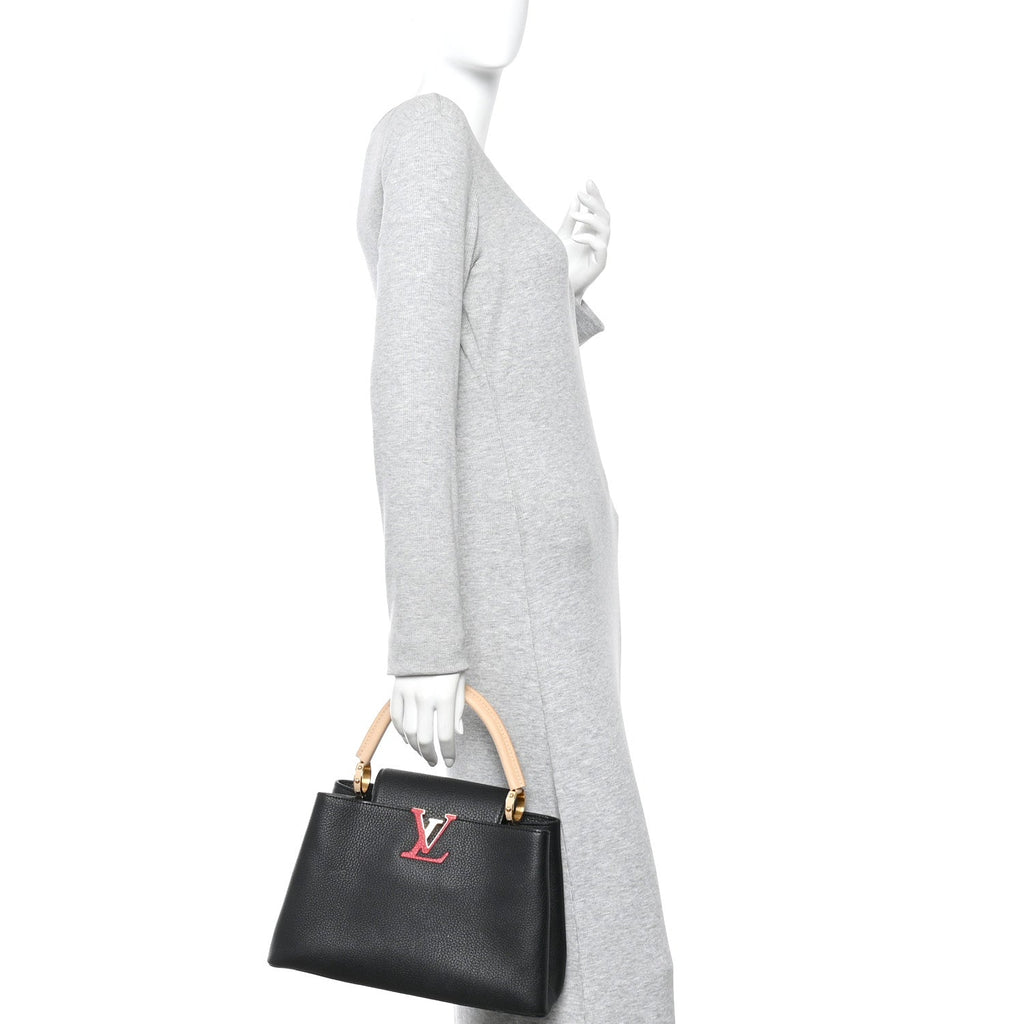 Louis Vuitton Taurillon Capucines MM Black Beige Red