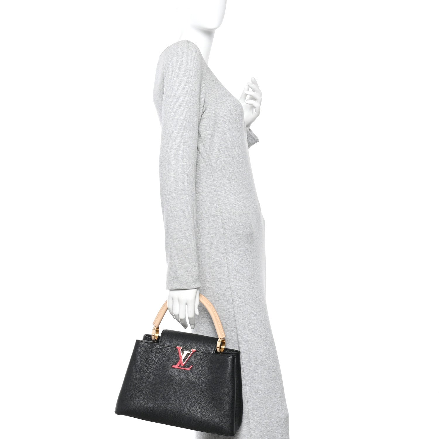 Louis Vuitton Taurillon Capucines MM Black Beige Red