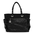 Chanel Coated Canvas Quilted Large Paris Biarritz Tote Black