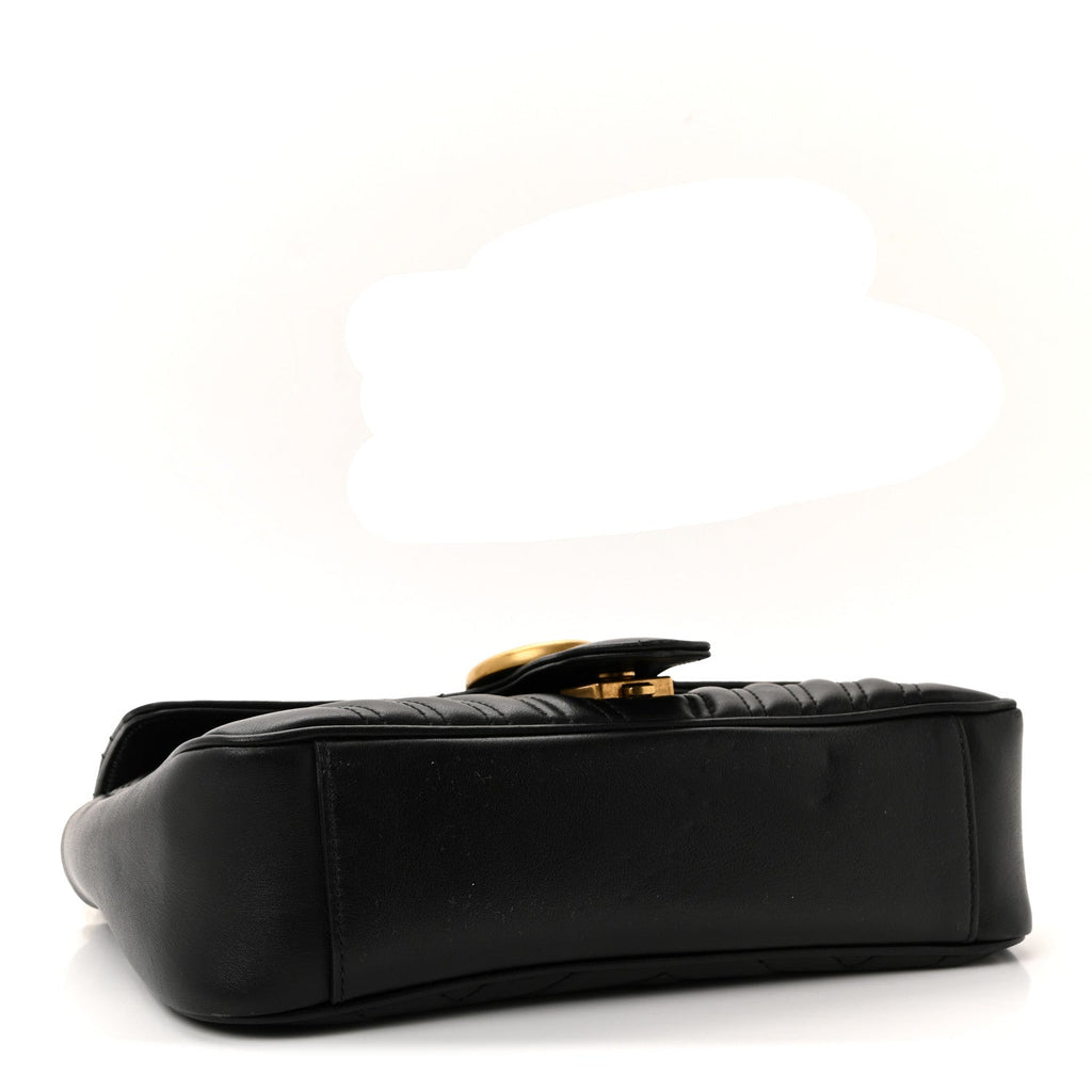 Gucci Calfskin Matelasse Small GG Marmont Shoulder Bag Black