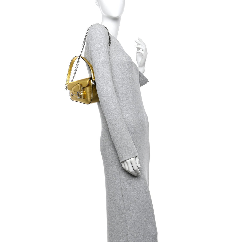 Gucci Metallic Demetra Mini Horsebit 1955 Asymmetric Shoulder Bag Gold