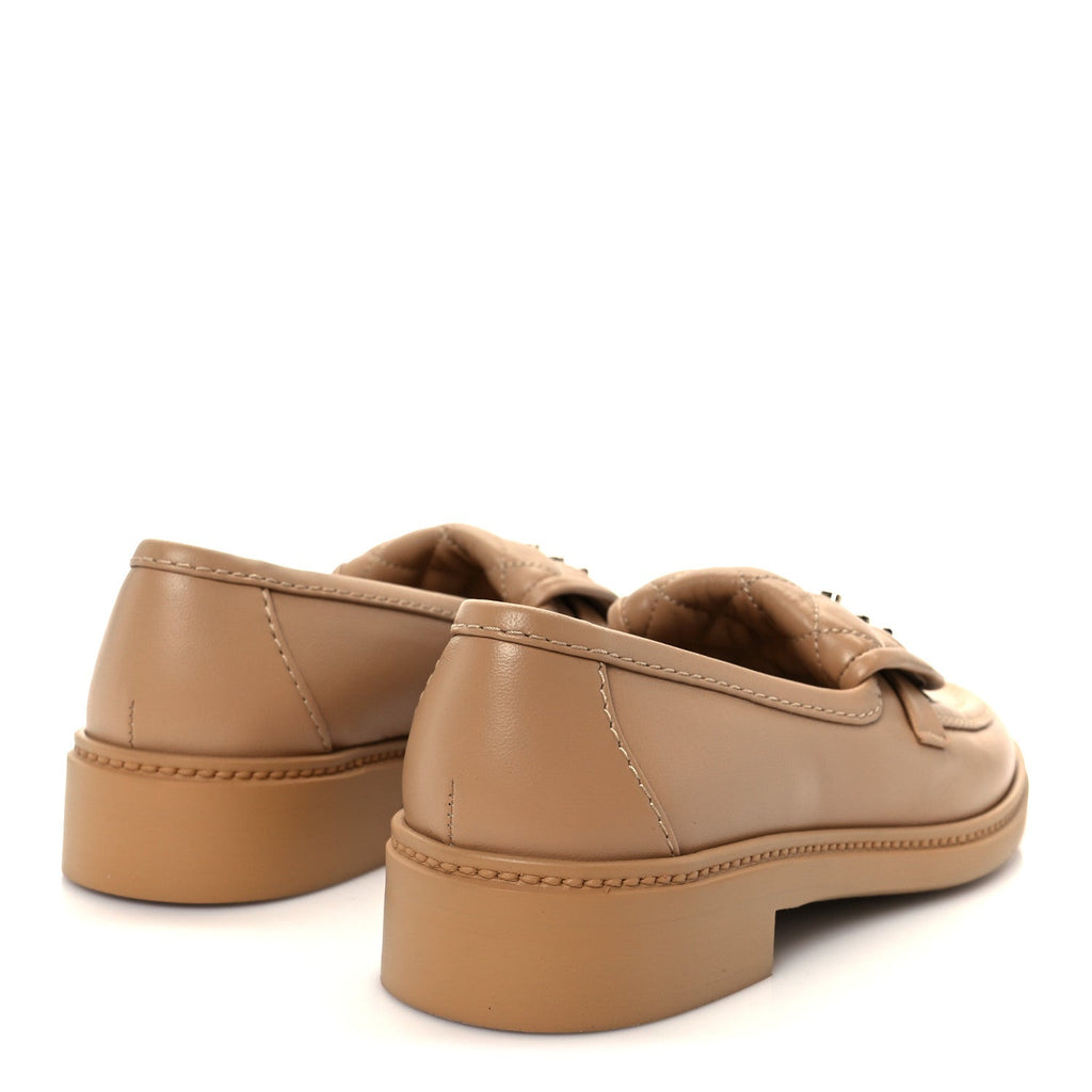 Lambskin Quilted CC Turnlock Moccasins 38 Beige