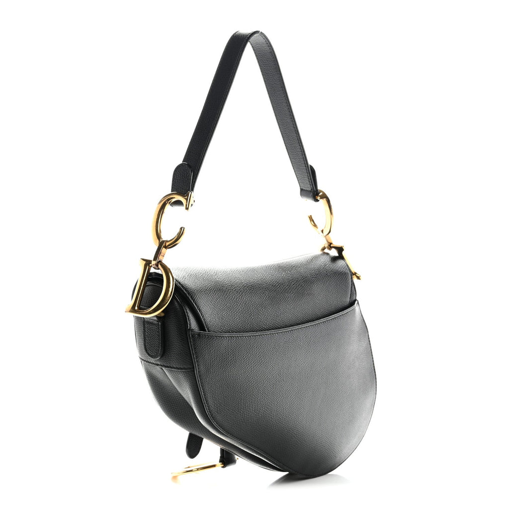Christian Dior Grained Calfskin Saddle Bag Black
