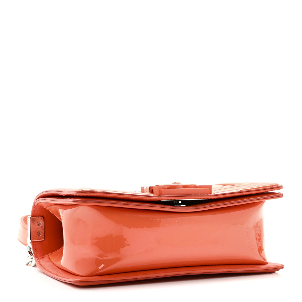 Chanel Patent Calfskin Quilted Small Plexiglass Boy Flap Orange