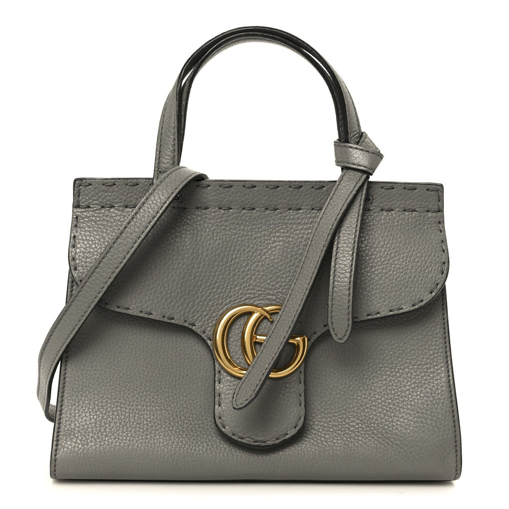 Gucci Cellarius Calfskin Mini GG Marmont Top Handle Bag Deep Grey