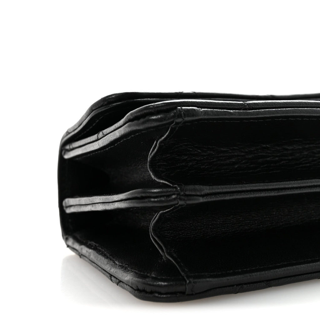 Chanel Lambskin Quilted Chain Top Handle Clutch With Chain Black