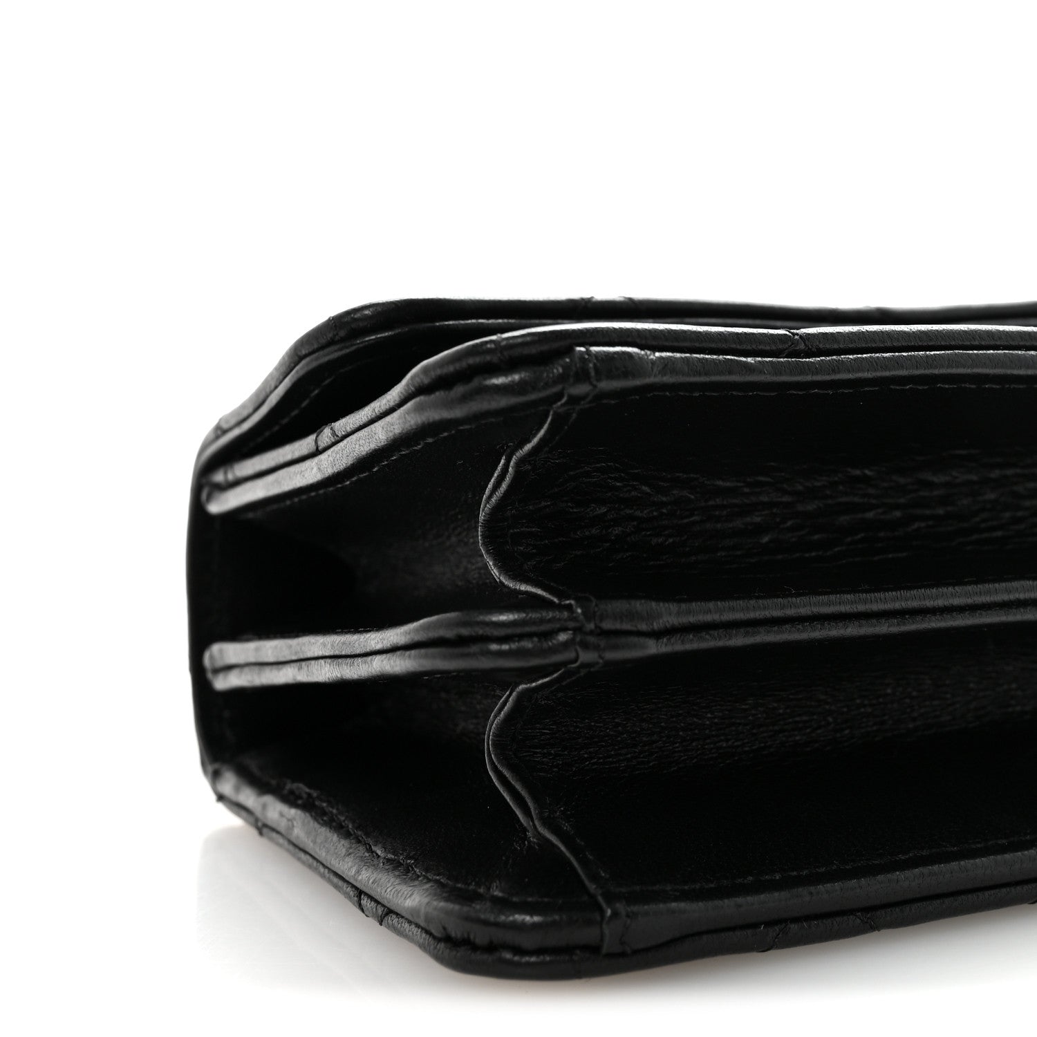 Chanel Lambskin Quilted Chain Top Handle Clutch With Chain Black