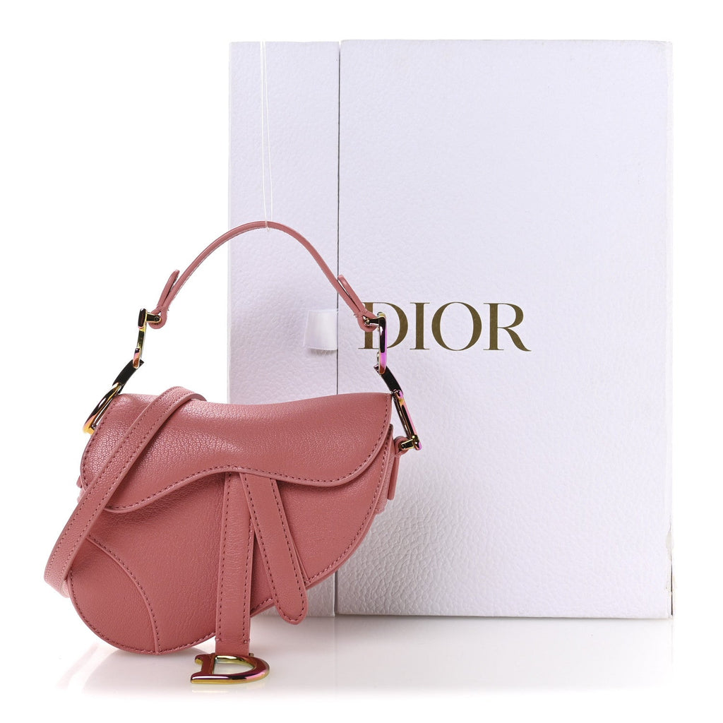 Christian Dior Goatskin Micro Saddle Bag With Strap Coral Powder