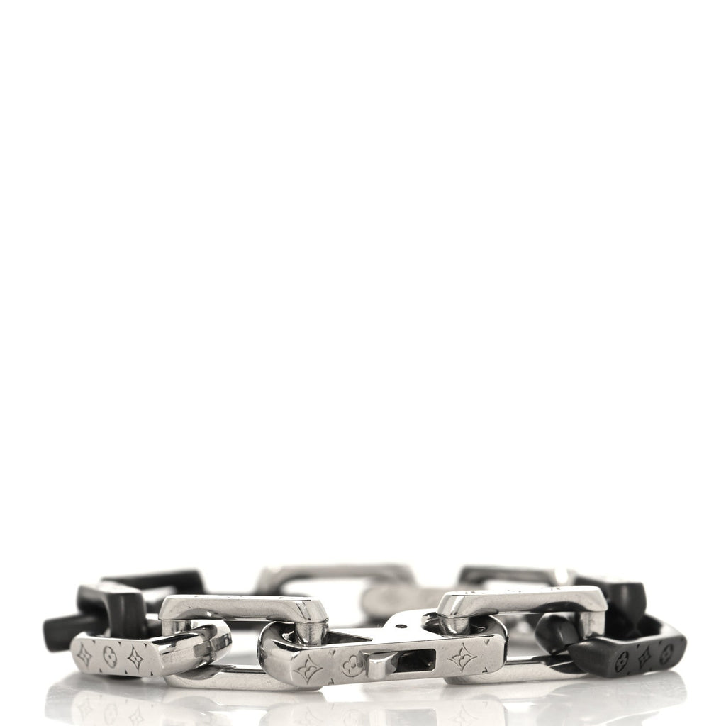 Louis Vuitton Metal Monogram Chain Bracelet Silver Black