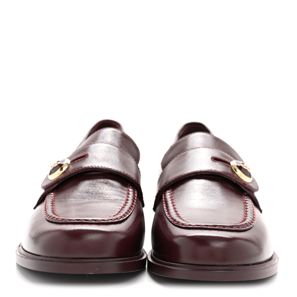 Chanel Shiny Calfskin CC Mocassin Loafers 39 Burgundy