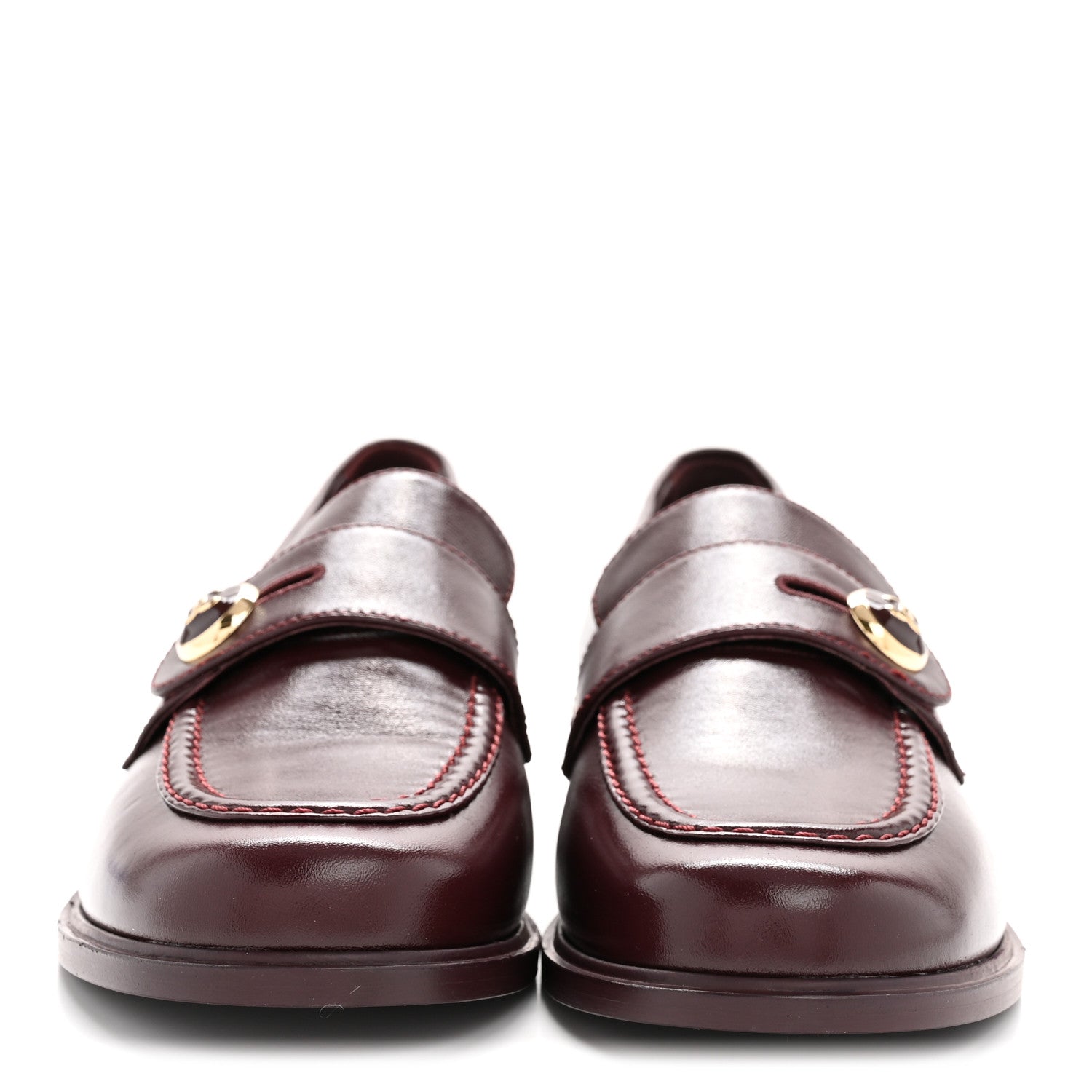Chanel Shiny Calfskin CC Mocassin Loafers 39 Burgundy