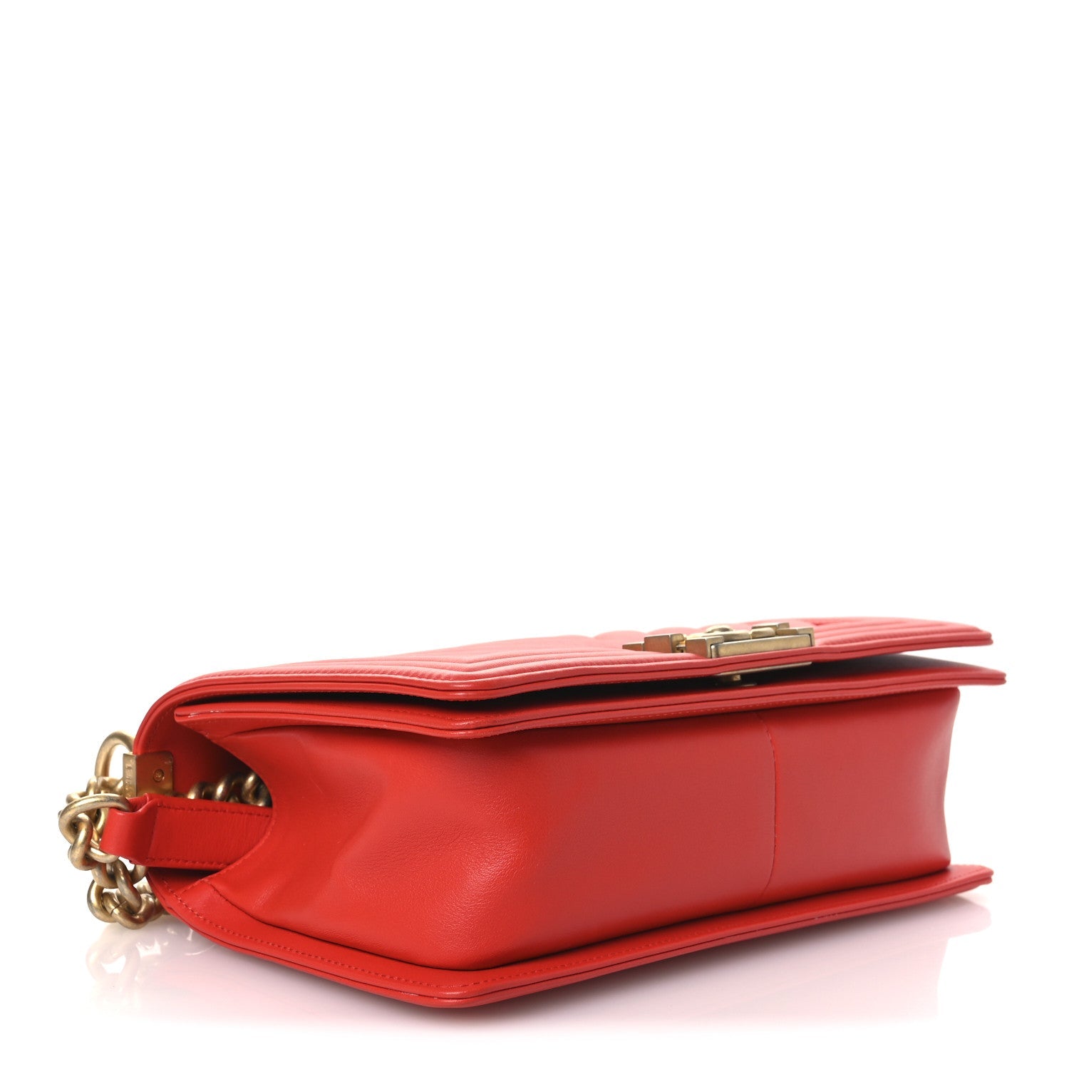 Chanel Calfskin Chevron Quilted Medium Boy Flap Red