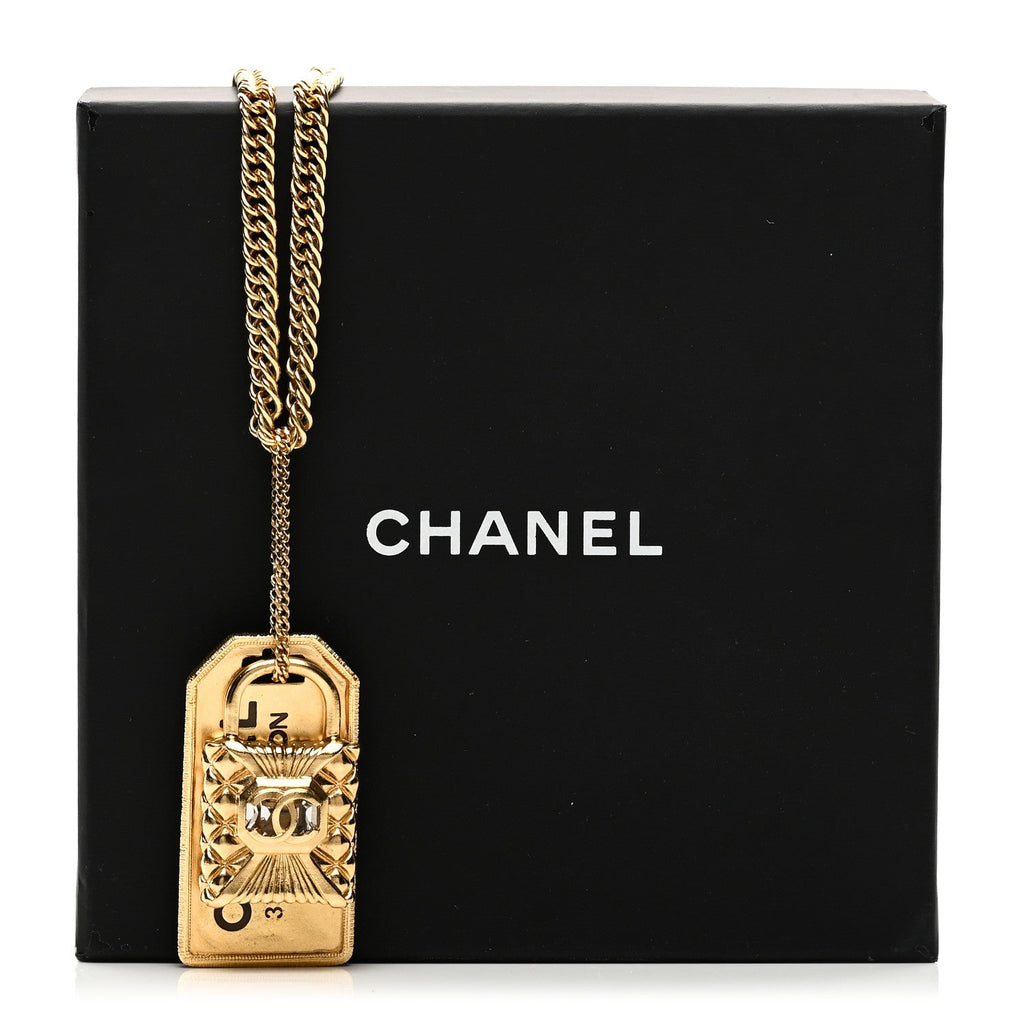 CC Padlock ID Dog Tag Charm Necklace Gold