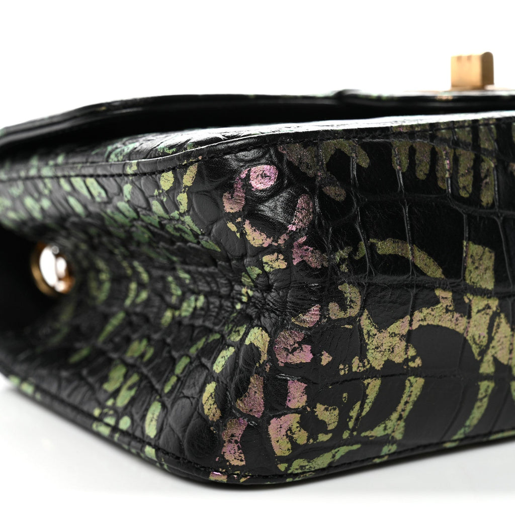 Chanel Calfskin Crocodile Embossed Graffiti 2.55 Mini Cocodile Reissue Flap Black Pink