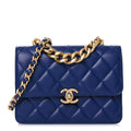 Chanel Calfskin Quilted Small Dual Handle Chain Flap Bag  Blue