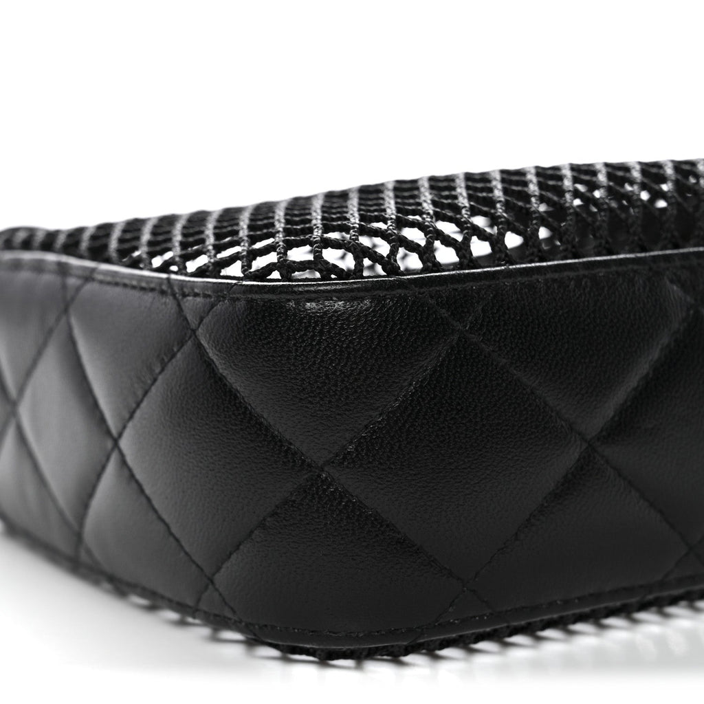 Chanel Mesh Shiny Lambskin Clutch With Chain Black