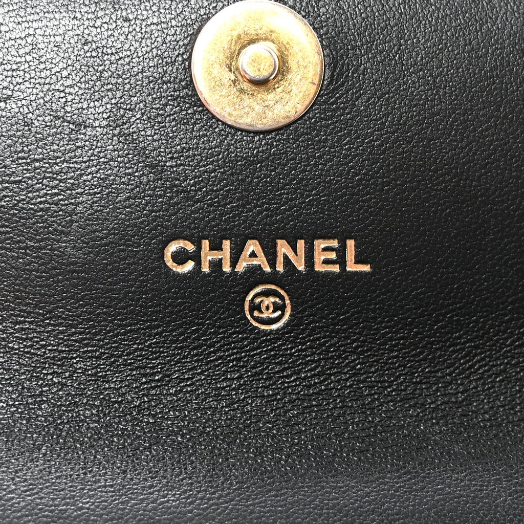 Chanel Lambskin Quilted Chain Top Handle Clutch With Chain Black