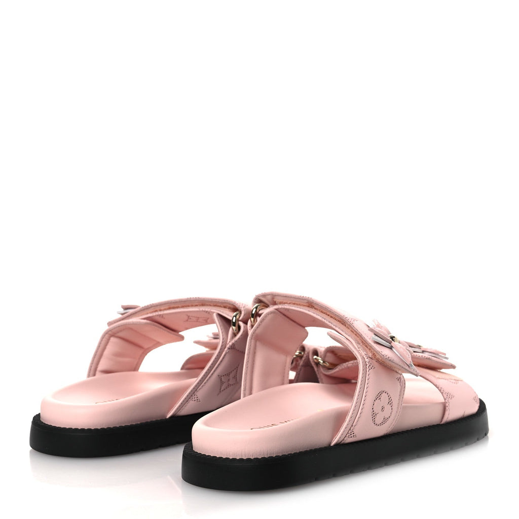 Louis Vuitton Lambskin Embossed Monogram Sunset Comfort Flat Sandals 38 Pink
