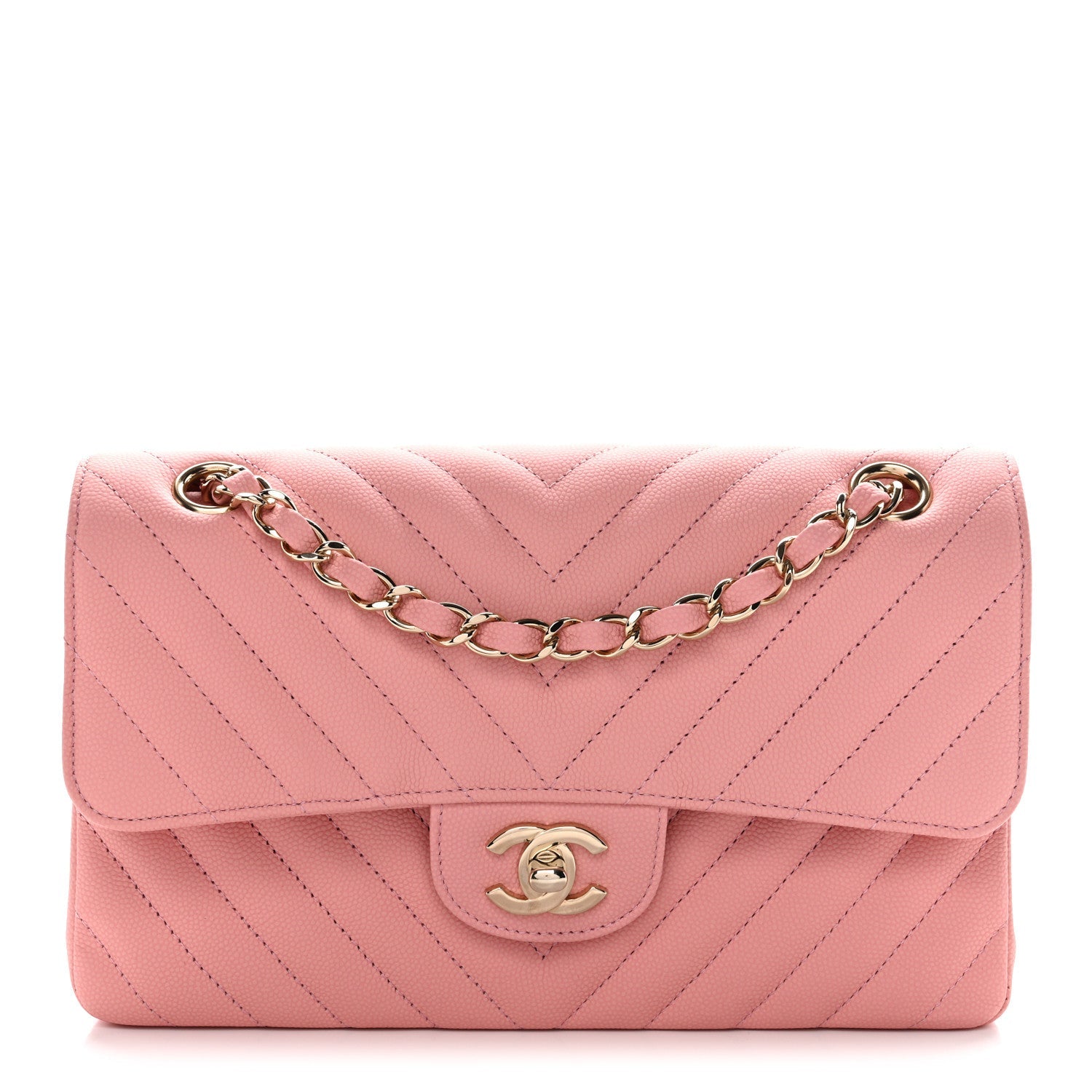 Chanel Caviar Chevron Quilted Small Double Flap Pink