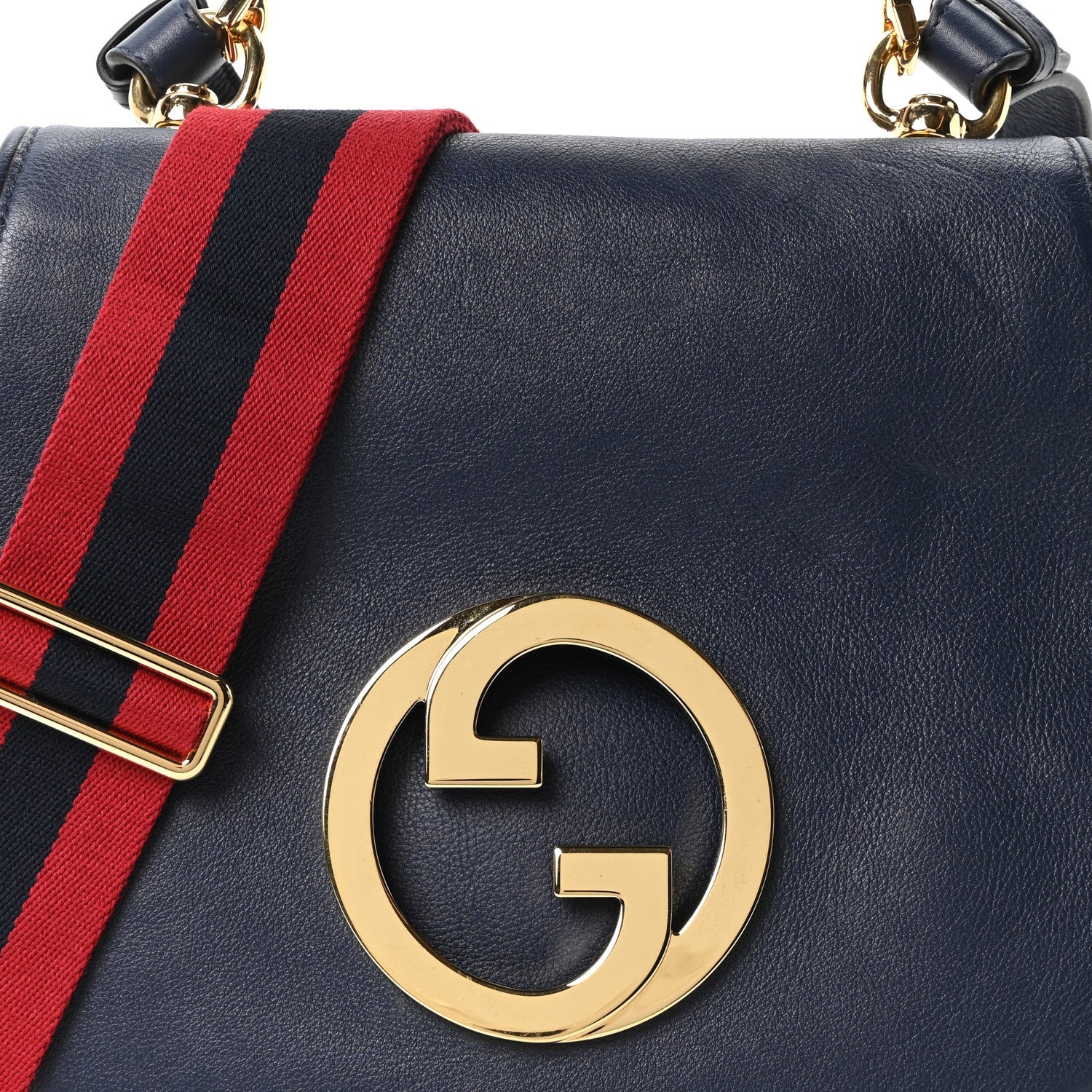 Gucci Roxy Calfskin Web Medium Blondie Top Handle Shoulder Flap Bag Blue Agata