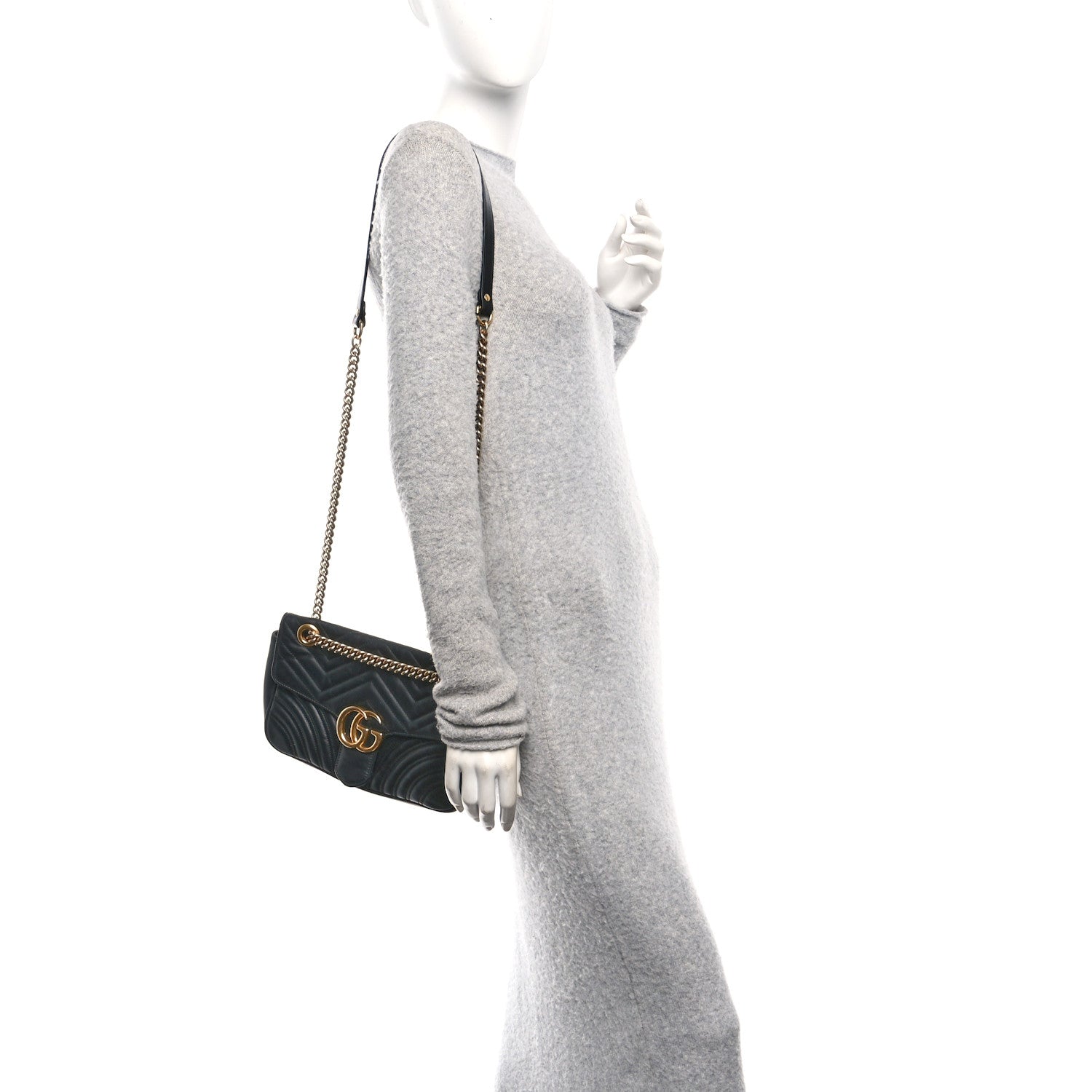 Gucci Calfskin Matelasse Small GG Marmont Shoulder Bag Black