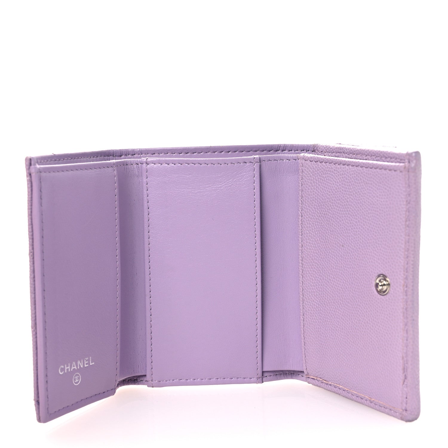 Caviar Quilted CC Logo Double Flap Wallet Light Purple
